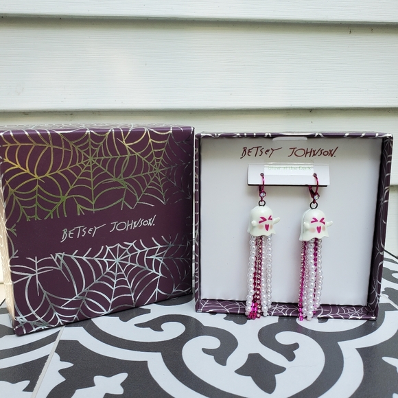Betsey Johnson Ghost Dangle Earrings crystals - Picture 2 of 9